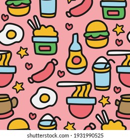 cartoon food doodle seamless pattern design