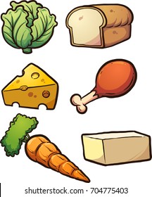 Cartoon food items. Vector clip art illustration with simple gradients. Each on a separate layer.