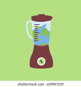cartoon food processor icon & kitchen blender flat design style isolated modern. one vector mixer. save the earth & world background. clean liquid Globe humanity like drink & food simple. 