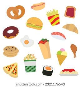 Cartoon food set, prepared foods.