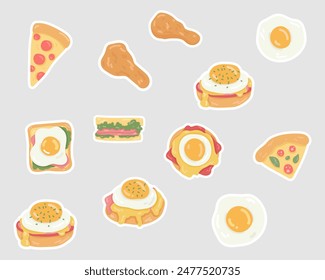 Cartoon food sticker set. Vector illustration