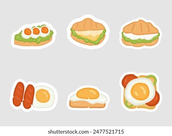 Conjunto de pegatinas de comida de dibujos animados. Ilustración vectorial