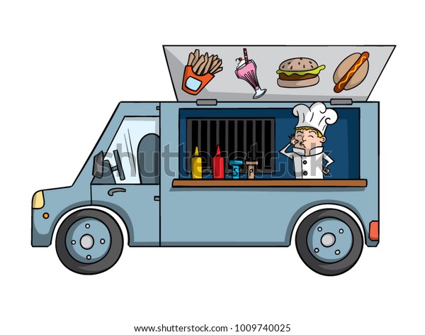 Cartoon Food Truck Chef Inside Stock Vector Royalty Free