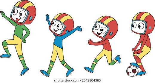 Cartoon Football Characters in Colorful Style. Fun Football Mascot Characters Collection. Playful Football Players in Cartoon Design. Colorful Sports Characters for Football Themes
