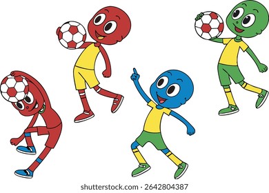 Cartoon Football Characters in Colorful Style. Fun Football Mascot Characters Collection. Playful Football Players in Cartoon Design. Colorful Sports Characters for Football Themes