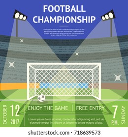 Cartoon Football Field with a Golden Cup Background Card Soccer Sport Game Tournament Concept Flat Style Design. Vector illustration of placard