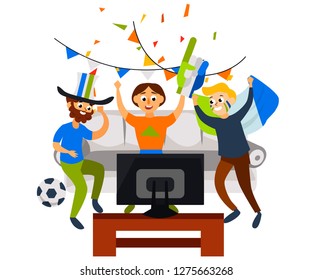 Cartoon football party at home in cozy atmosphere