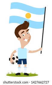 Cartoon football player for Argentina holding Argentinian flag
