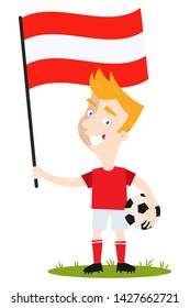 Cartoon football player for Austria holding Austrian flag