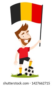 Cartoon football player for Belgium holding Belgian flag
