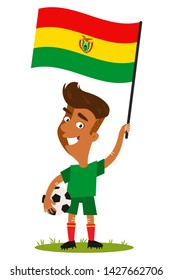 Cartoon football player for Bolivia holding Bolivian flag