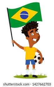 Cartoon football player for Brazil holding Brazilian flag