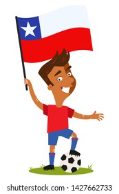 Cartoon football player for Chile holding Chilean flag