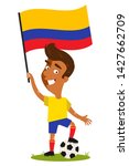 Cartoon football player for Colombia holding Colombian flag