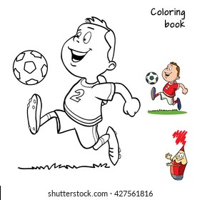Cartoon football player for coloring book. Vector illustration