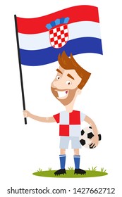 Cartoon football player for Croatia holding Croatian flag