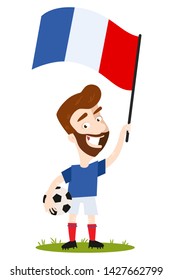 Cartoon football player for France holding French flag