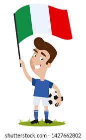 Cartoon football player for Italy holding Italian flag