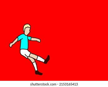 cartoon of football player is kicking. concept for football, soccer, match, goal, scoring, free kick, penalty kick  with copy space 