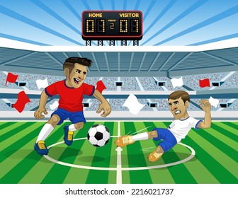 Cartoon Football Player Playing in the stadium