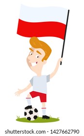 Cartoon Football Player For Poland Holding Polish Flag