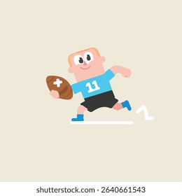Cartoon Football Player Running with Ball Illustration