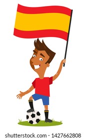Cartoon football player for Spain holding Spanish flag