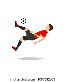 Cartoon Football Player Training and Practicing Soccer Sport. Vector illustration of Footballer and Game Ball