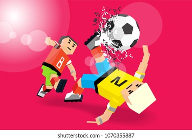 Cartoon football players. Soccer player on the stadium.