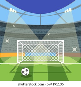 Cartoon Football Soccer Field Flat Design Style for Poster Card. Vector illustration