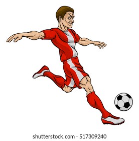 A cartoon football soccer player character kicking the ball