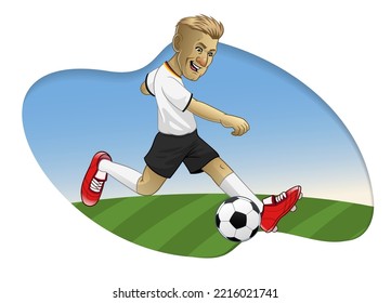 Cartoon Football Soccer Player Kick the Ball