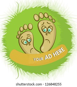 Cartoon footprints with facial expression, vector