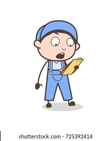 Cartoon Foreman Announcing List of Works Vector Concept