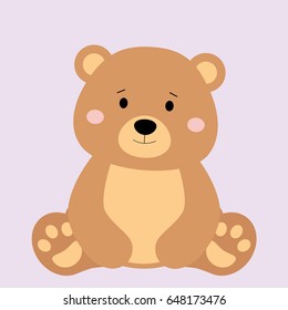 Cartoon forest animal, cute brown bear on color backgrounds. Flat design. Vector Illustration.