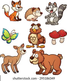 Cartoon forest animals. Vector clip art illustration with simple gradients. Each on a separate layer.