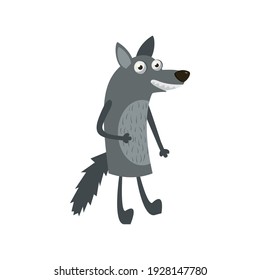 Cartoon forest animals wolf for kids vector illustration.