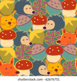cartoon forest autumn (seamless pattern). vector illustration