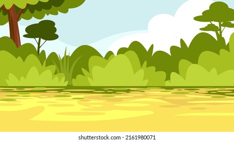 Cartoon Forest Background. Vector Hand Drawn Flat Illustration Design