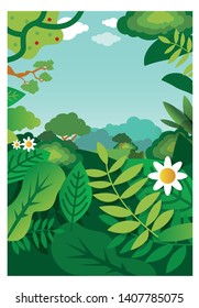 Cartoon forest background vector illustration
