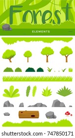 Cartoon forest elements set. isolated on white