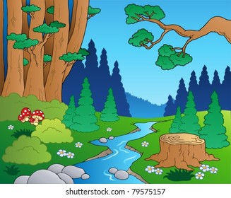 Cartoon forest landscape 1 - vector illustration.