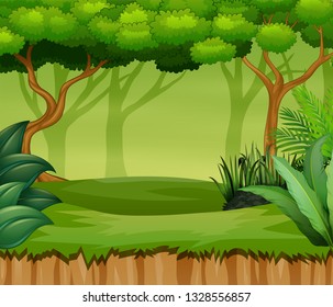 Cartoon forest landscape with plant and trees