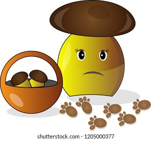 cartoon forest mushroom and a basket of mushrooms