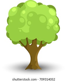 Cartoon Forest or Park Tree Isolated on White Background. Vector Illustration with Shadow.