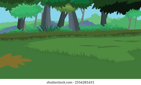 cartoon Forest and Stones 2d game Landscape for games mobile applications and computers background.
