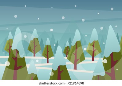 Cartoon Forest (Winter). Vector Illustration