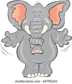 Cartoon forgetful elephant with knot in his trunk / Forgetful Elephant