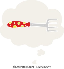 cartoon fork with thought bubble in retro style
