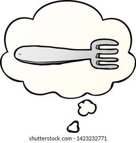 cartoon fork with thought bubble in smooth gradient style